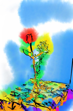 玫瑰花 抽象画 水彩画
