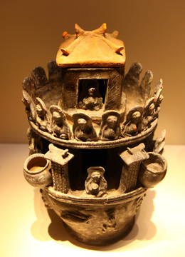 三国时期黑釉楼阁佛像陶魂瓶