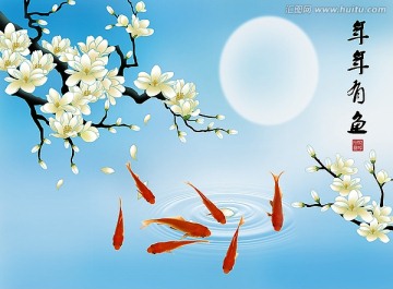 大型壁画墙画  玉兰花