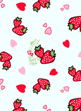 布匹 爱心草莓图案