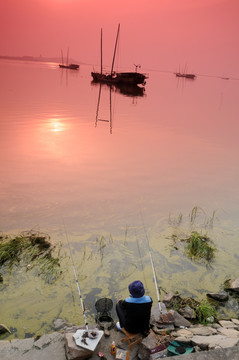 太湖日落夕阳