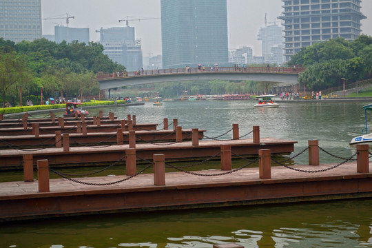 公园 湖水 湖面 桥
