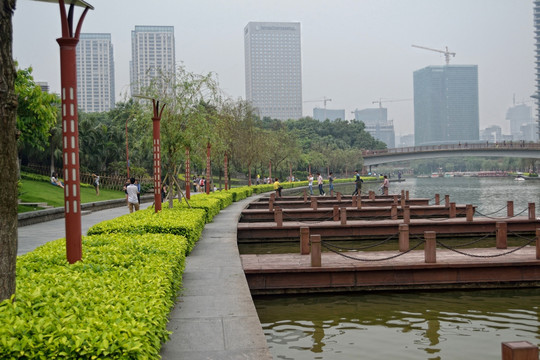 公园 路灯 绿化 桥 木桥
