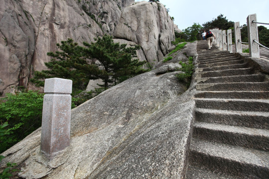 黄山 莲花峰 山路 峭壁 悬崖