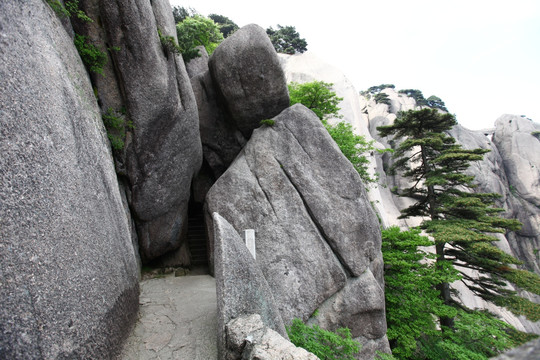 黄山 莲花峰 山路 峭壁 悬崖