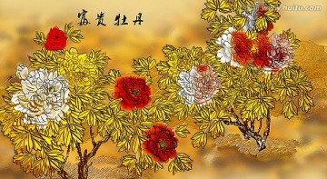 手绘浮雕画 富贵牡丹
