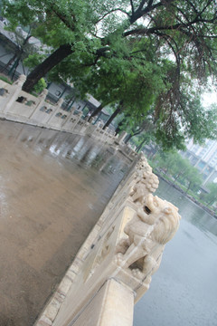 雨天北宁公园湖水狮子桥