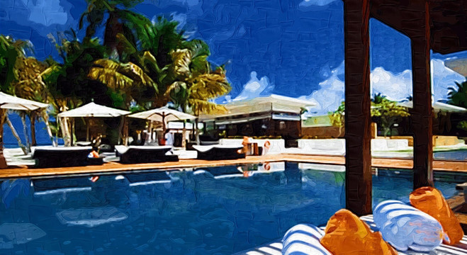 马尔代夫酒店风景油画