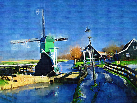 油画 荷兰 风车