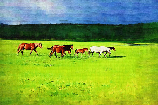 草原牧歌 电脑油画