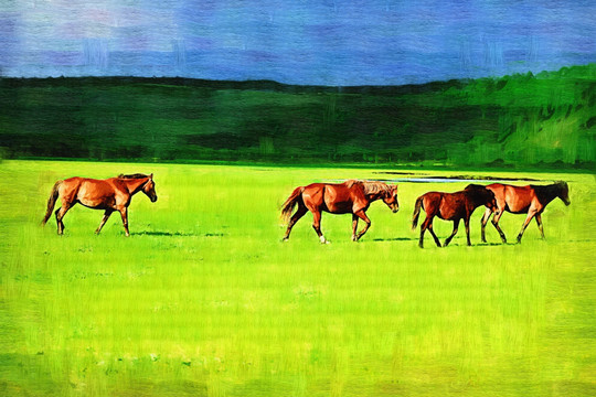草原牧歌 电脑油画