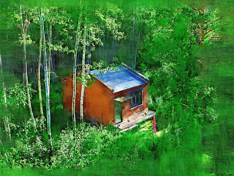 森林小屋 电脑油画