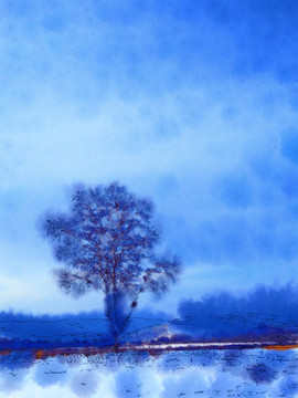 雪野之树 电脑油画