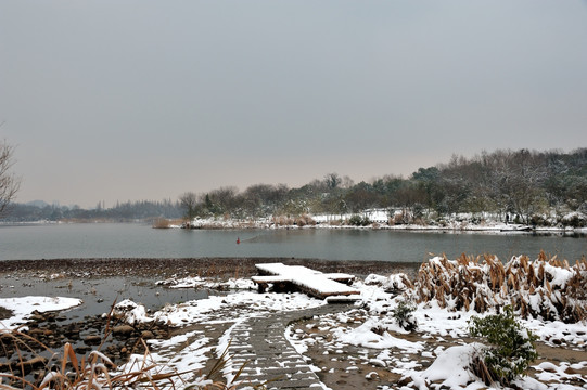 西湖 杨公堤 河埠 雪景 园林