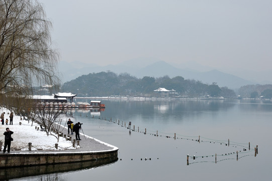 杭州 西湖 湖泊 雪景 冬季