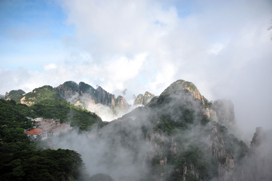 黄山 春季 玉屏峰景区 云雾