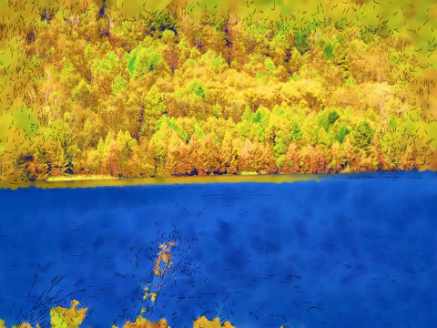 山水秋景图 电脑抽象画