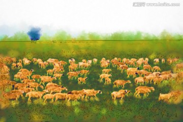 牧场羊群 电脑画
