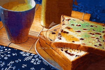 油画装饰画 早餐豆浆配面包