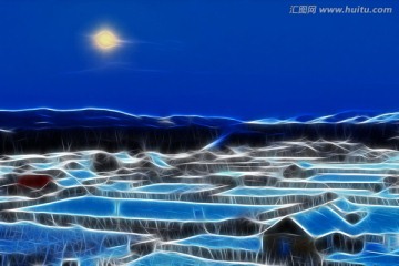 抽象雪村夜 电脑画