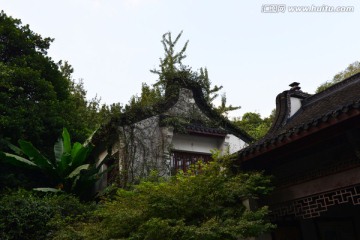 虎跑寺公园 古代建筑屋檐 雕花