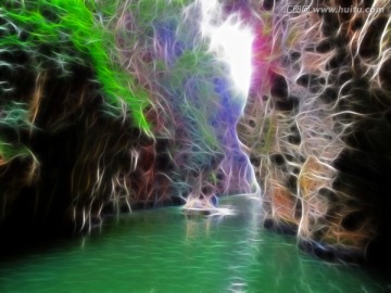 峡谷船影 电脑抽象画
