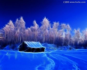 林海雪原冬居图 电脑抽象画