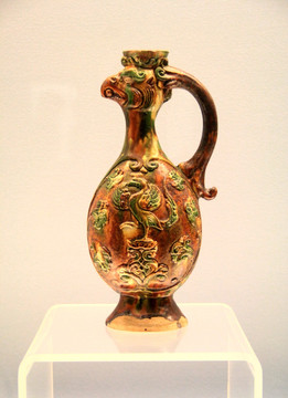文物考古 彩色釉陶凤首壶