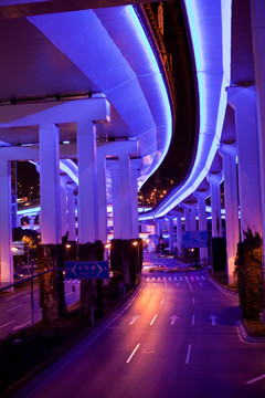 上海夜景 高架桥 灯光 道路