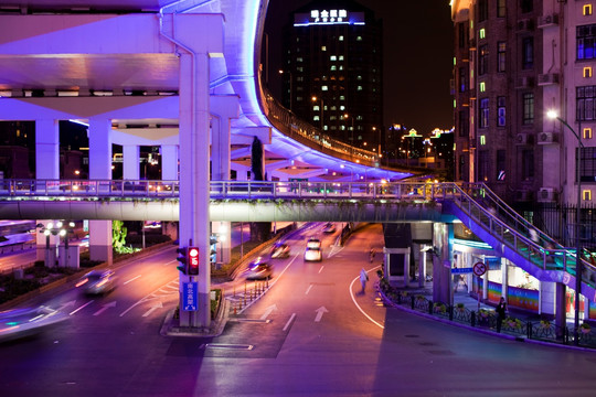 上海夜景 高架桥 灯光 道路