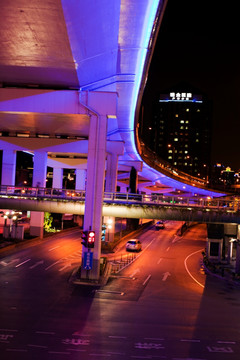 上海夜景 高架桥 灯光 道路