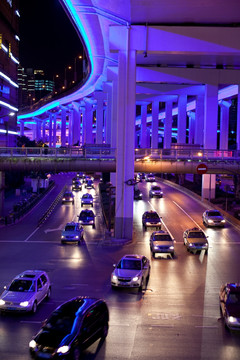 上海夜景 高架桥 灯光 道路