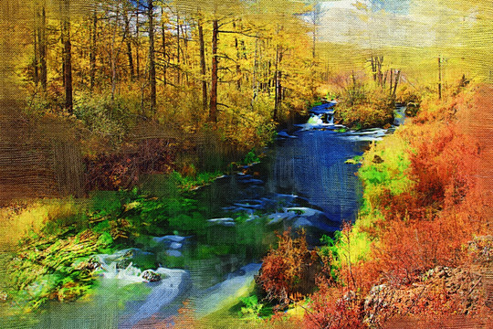 森林河之秋 电脑画