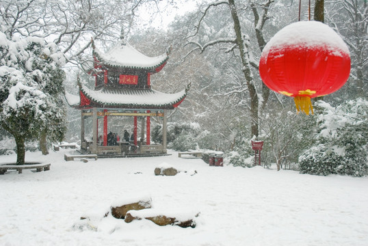 冬天雪景的爱晚亭