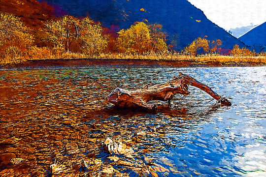 装饰画  小河秋景