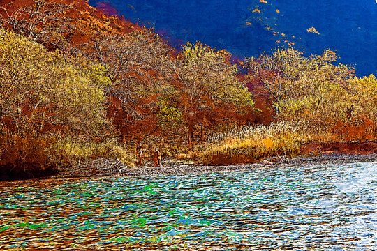 装饰画  小河秋景