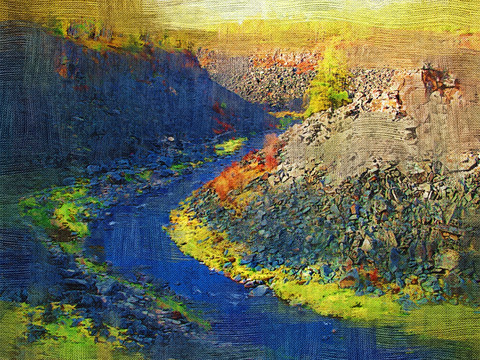 峡谷河韵 电脑油画