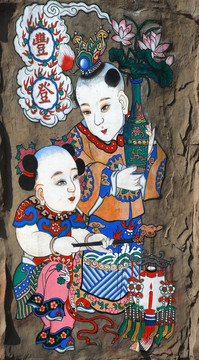丰登 杨柳青年画 山石