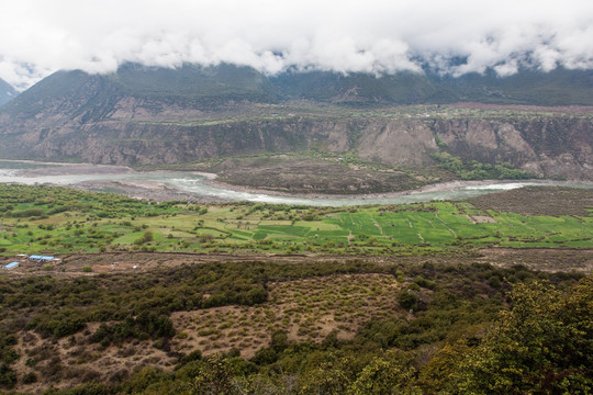 雅鲁藏布大峡谷 田野 大河