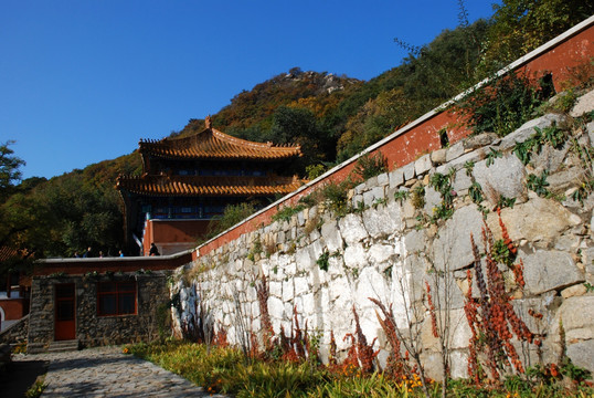 盘山 山脉 植被 建筑 古建筑