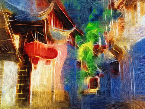 丽江老街 电脑油画