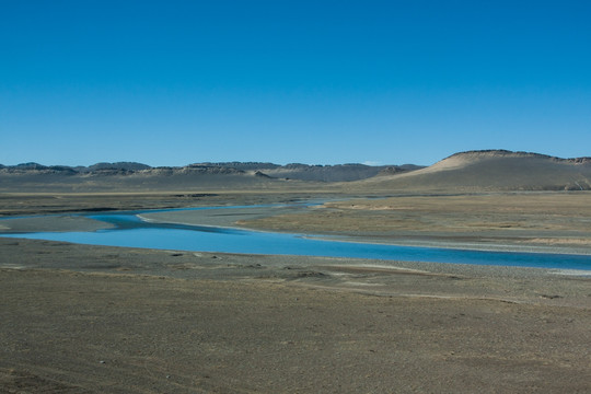 西藏风光 荒芜 河流 曲曲弯弯