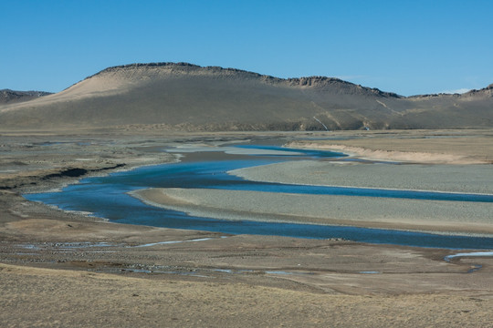 西藏风光 荒芜 河流 曲曲弯弯