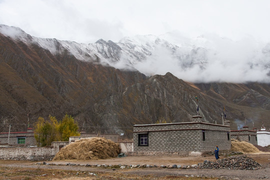 雪山下的藏族村寨