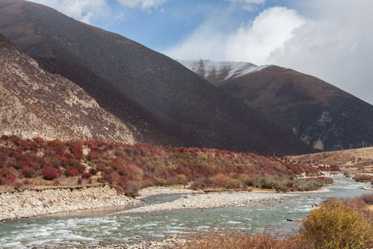 西藏风光 拉萨河 碧绿 雪山