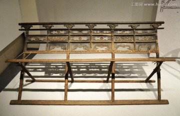 榆木卷草纹三联交椅  古代家具