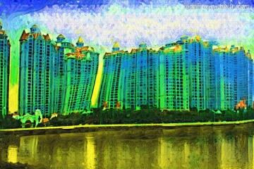 建筑油画