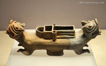 汉陶双头兽形器座 汉代陶器