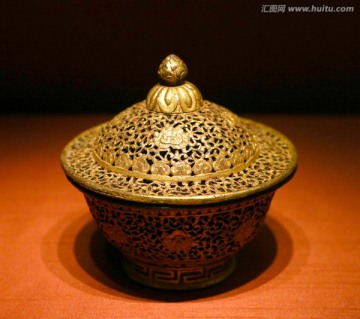 西藏银镀金盖碗