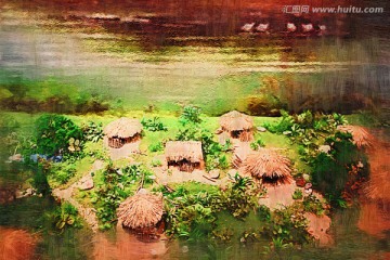 油画 远古村落